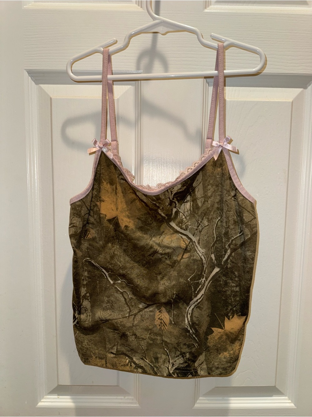 Y2K style tree Camo Print Pink Trim Women's Cami pink bows